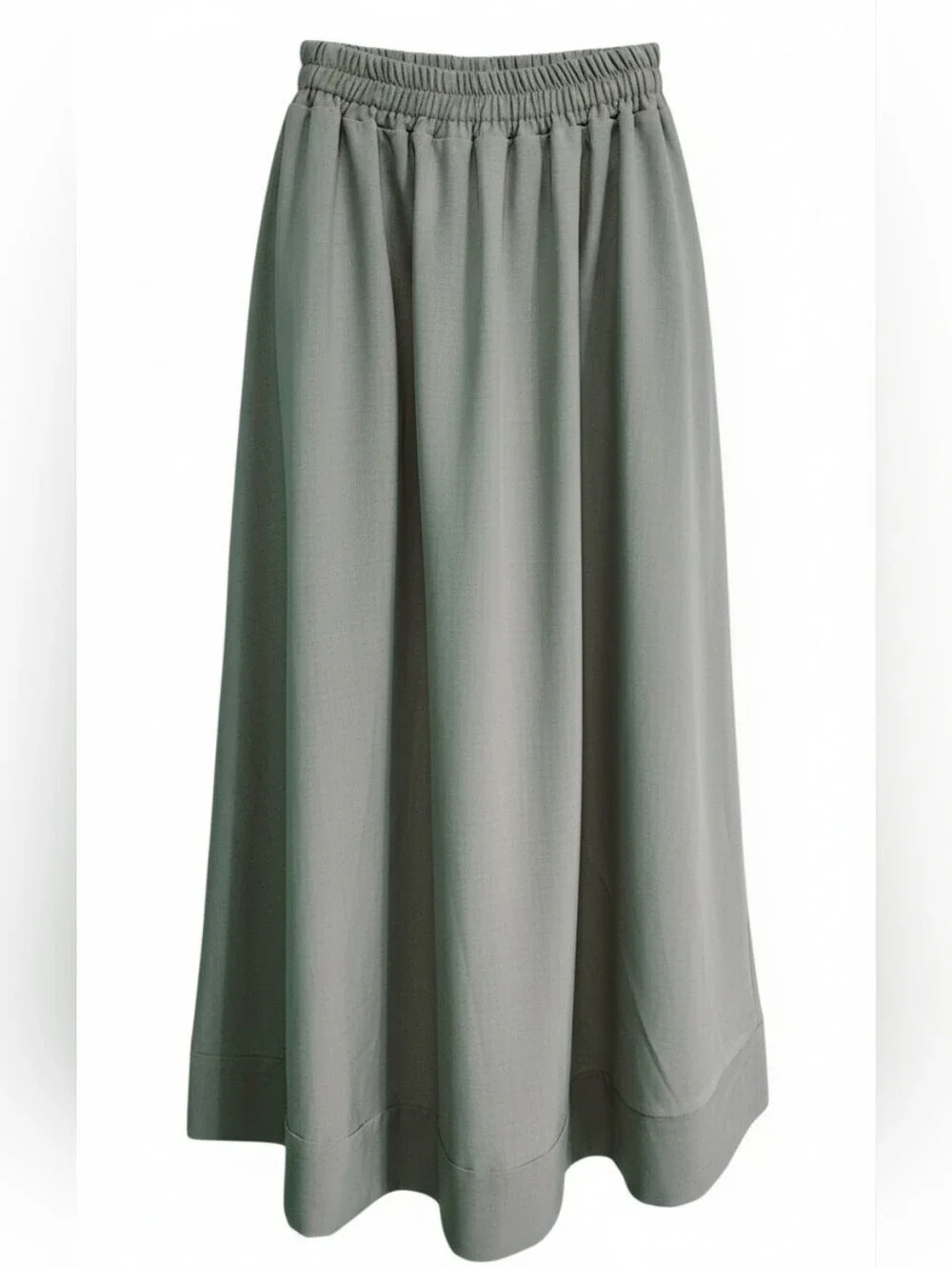 Sage Gray Pleated High Low Midi Maxi Skirt Elastic Waist Flowy Size XL